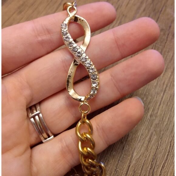 Infinity gold chain link bracelet with crystals - Picture 2 of 3